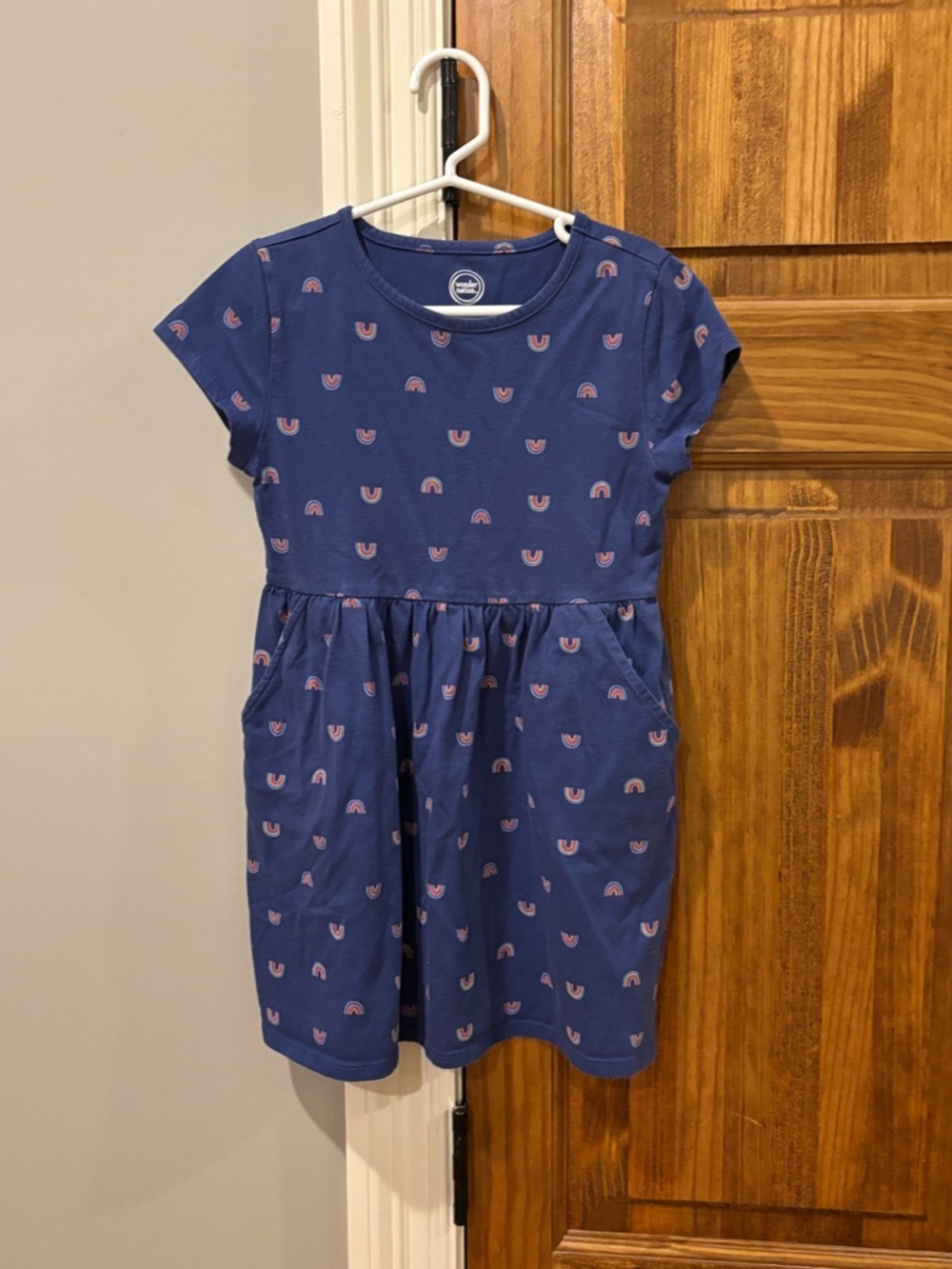 Wonder Nation Navy Blue Short Sleeve Rainbow Print Dress (Size: Small - 6/6X)